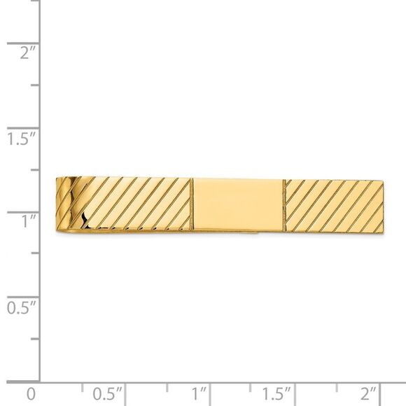 14K Yellow Gold Polished & Diagonal Grooved Tie Bar, 8 x 50mm - Picture 3 of 4